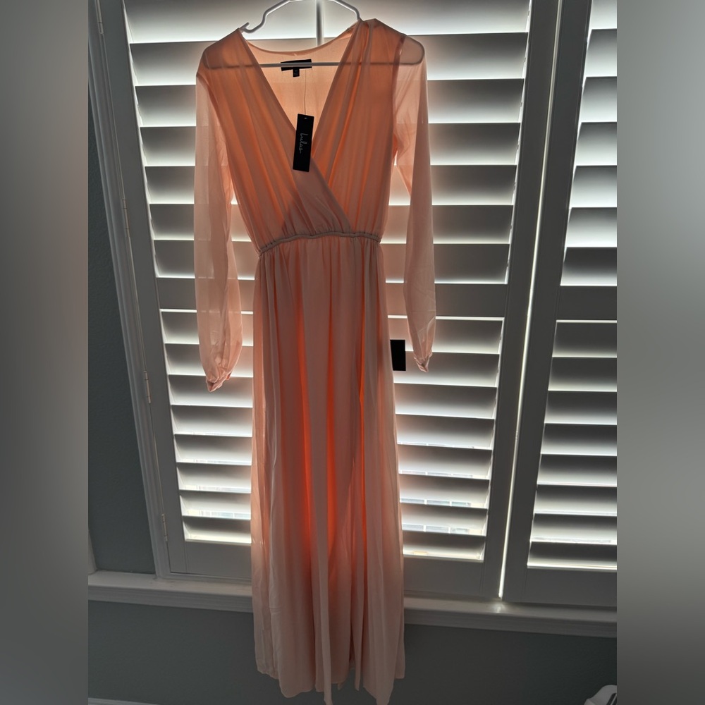 Lulu's Peach Long Sleeve Maxi Dress